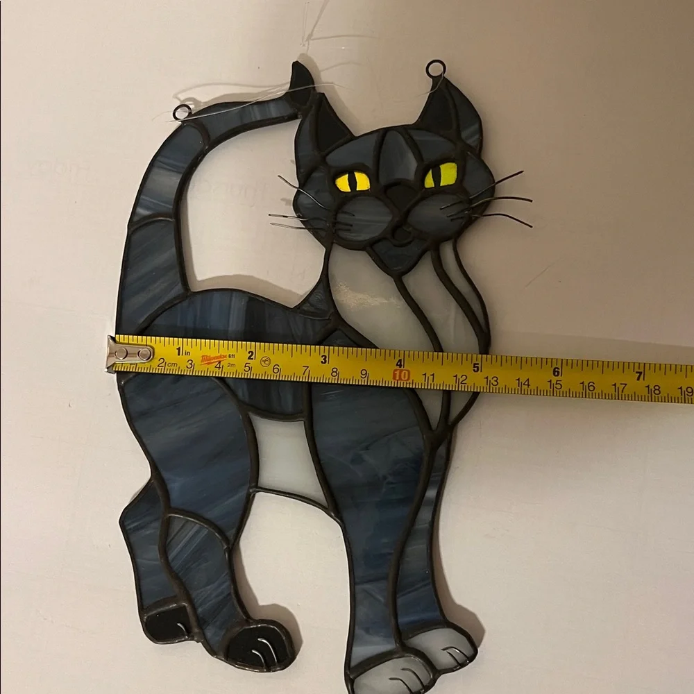 Stained Glass Cat Suncatcher - Blue, Black and Gray